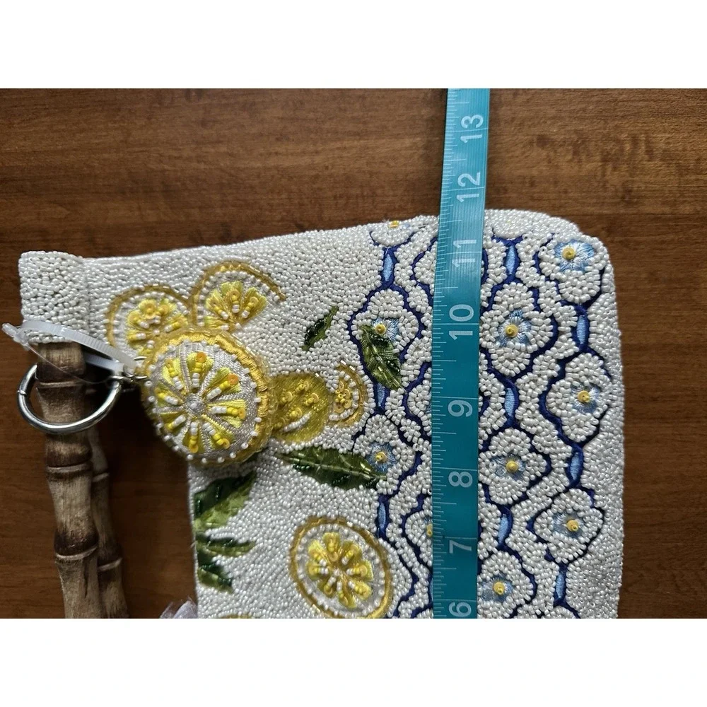 Handmade Beaded Lemon Riviera Bamboo Handle Purse Coastal Bag Charm Amalfi NWT